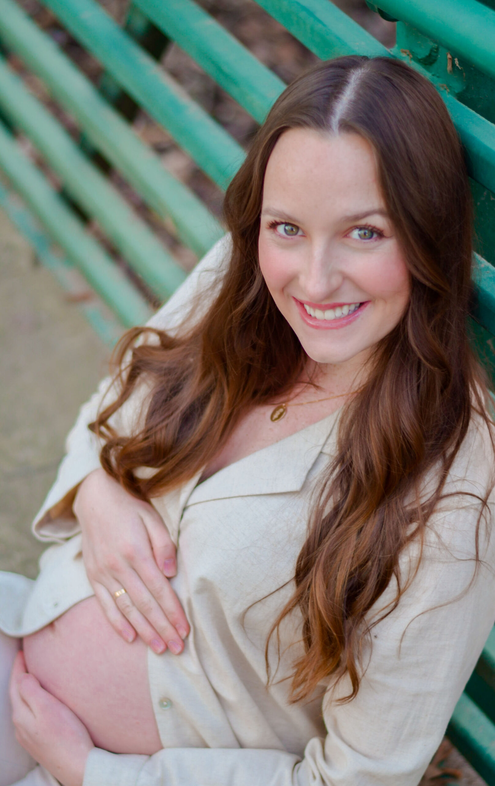 Mother to be on a bridge for her maternity shoot in Ripon, CA. Army Corps Park