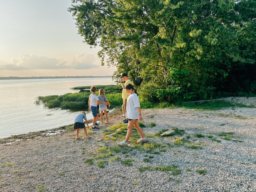 Skipping rocks at the Mississippi River.