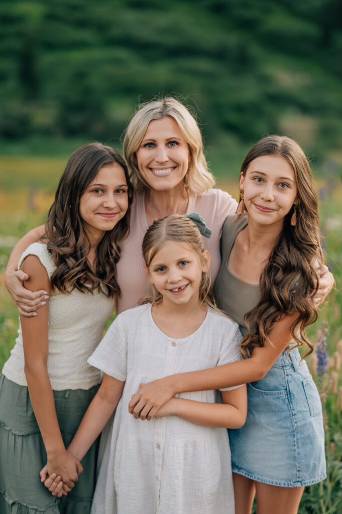 Mom with her daughters during a Family Session in Little Cottonwood Canyon, UT