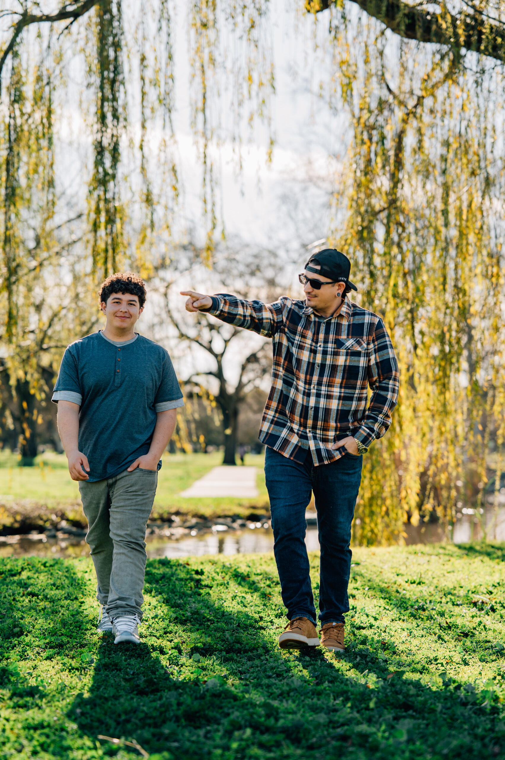 father and son portrait in golden evening light