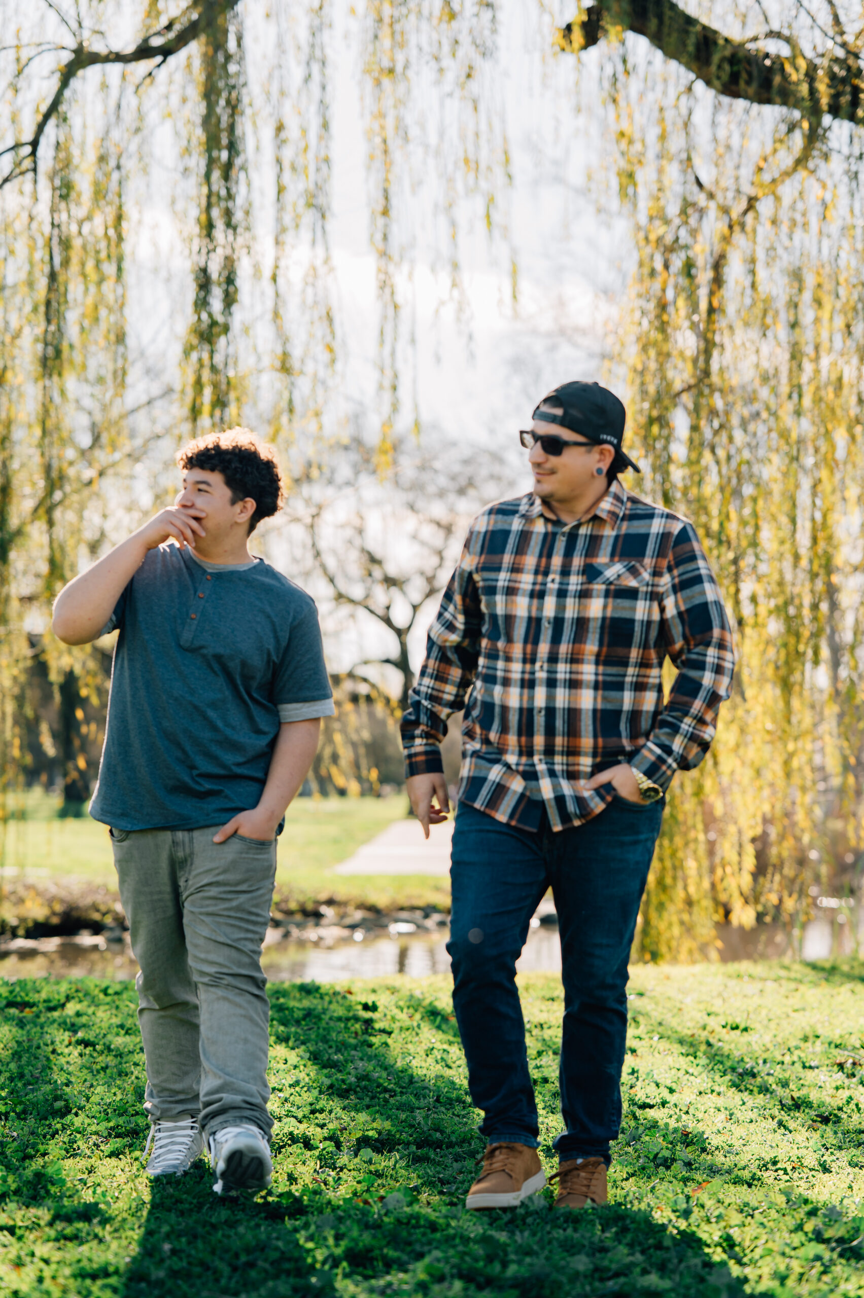 father and son portrait in golden evening light