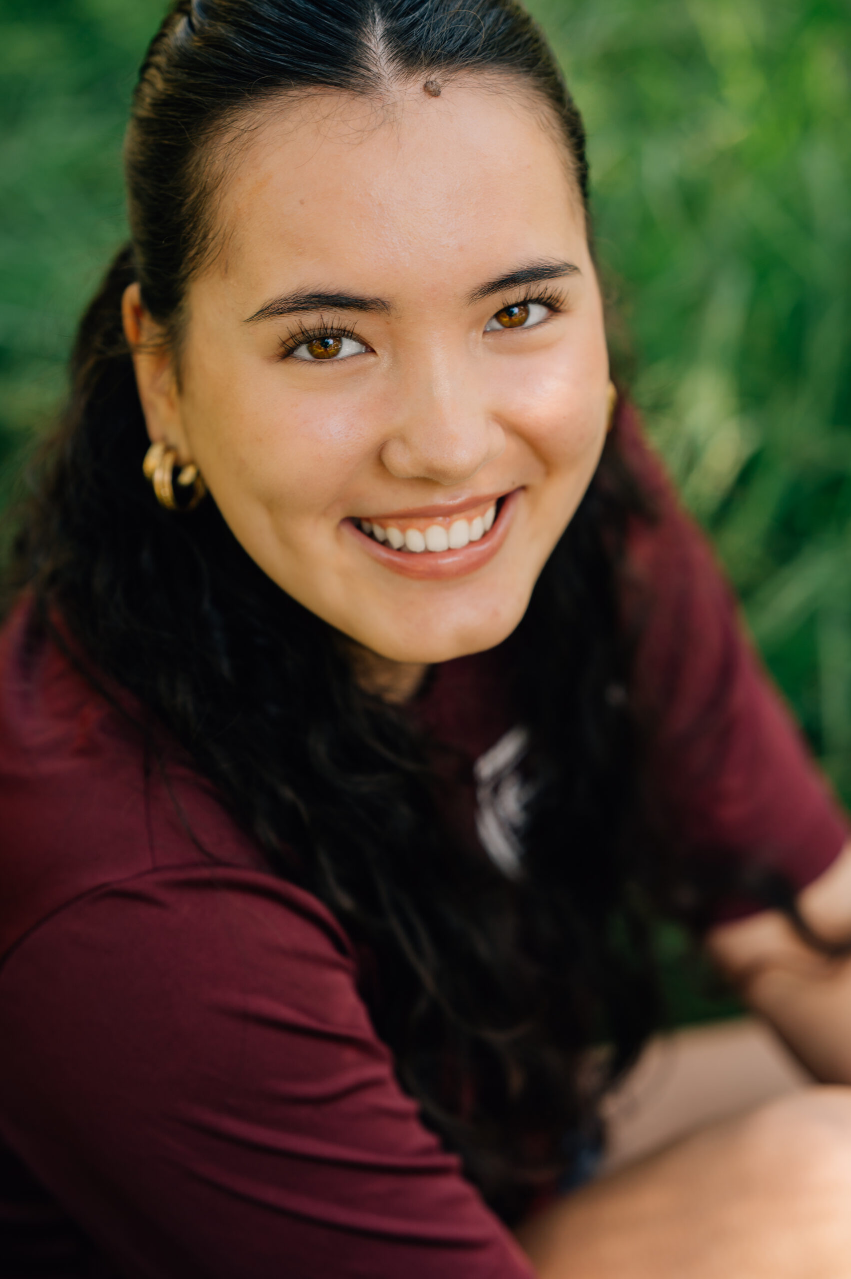 Senior girl smiling close-up during senior session at Johnson Springview Park in Rocklin California